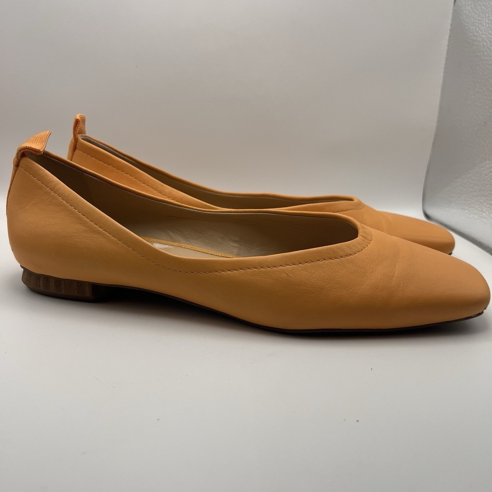 Franco Sarto L'Ailee Orange Leather Ballet Flats Wood Heel Square Toe Shoes SZ9M